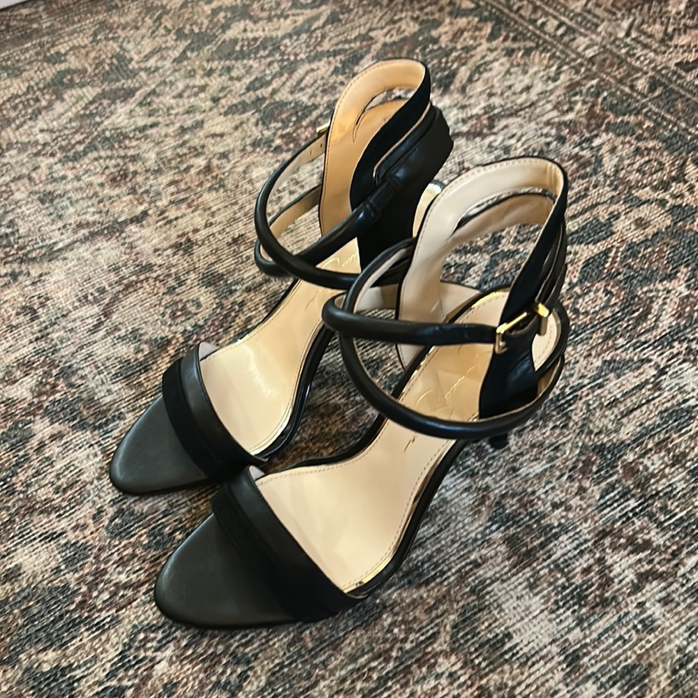 Jessica Simpson black leather and suede heels